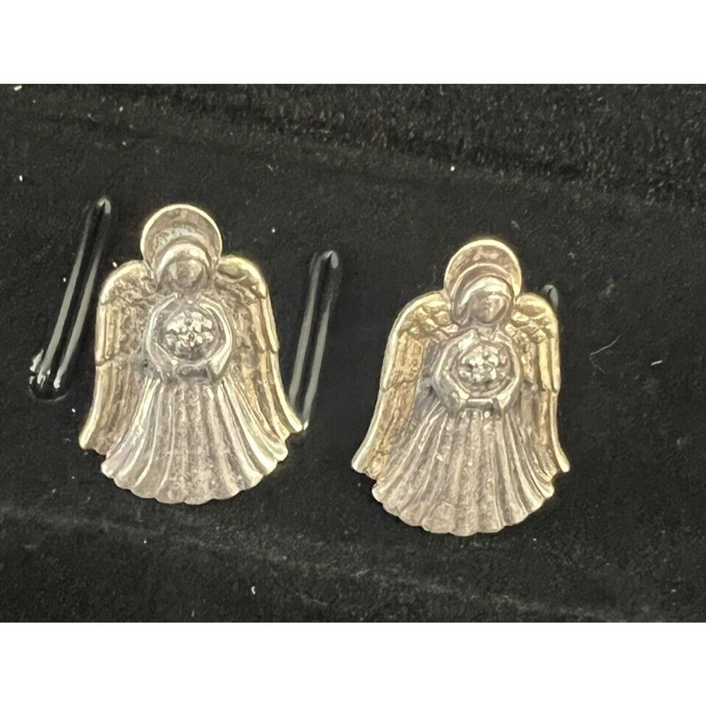 VINTAGE GORHAM STERLING SILVER TWO-TONE‎ ANGEL CHERUB DIAMOND POST EARRINGS